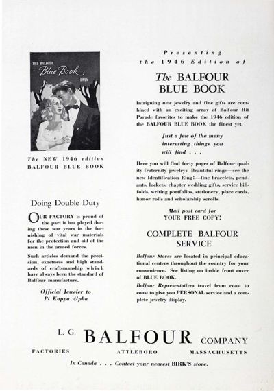 L. G.Balfour Company Advertisement, October 1945